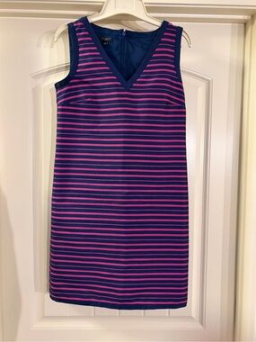 Talbots Navy and Pink Striped Sleeveless Mini Dress